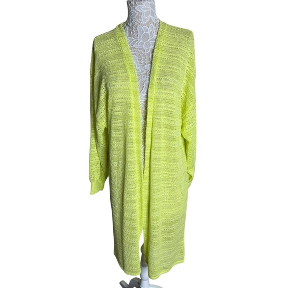 Anthropologie Astrid Open Knit Kimono Cardigan Neon Yellow Green One Size - Picture 2 of 7
